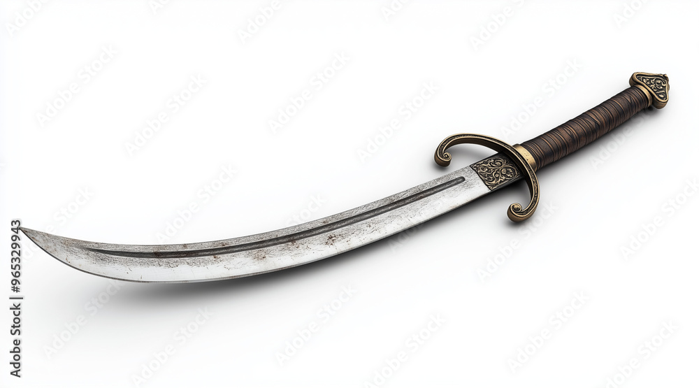 High quality photo of a pirates curved cutlass sword on a white background. Historical events isolated on white. Photo realistic photo.
High quality photo of a pirates curved cutlass sword on a white background. Historical events isolated on white. Photo realistic photo.