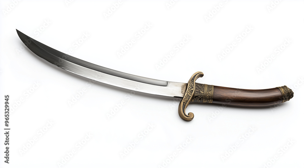 High quality photo of a pirates curved cutlass sword on a white background. Historical events isolated on white. Photo realistic photo.
High quality photo of a pirates curved cutlass sword on a white background. Historical events isolated on white. Photo realistic photo.