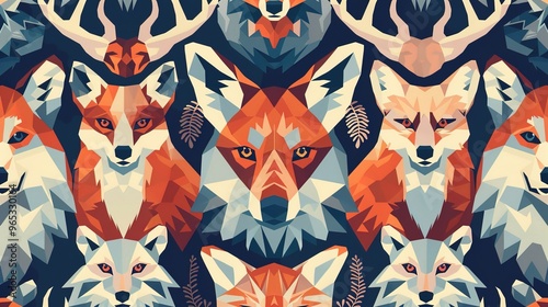 Geometric animal pattern wallpaper