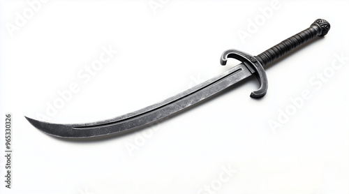 High quality photo of a pirates curved cutlass sword on a white background. Historical events isolated on white. Photo realistic photo. 