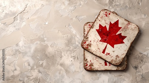 Elegant Canadian flag coasters on a neutral background, blending functionality with patriotic symbolism and plenty of space for Canada Day text photo