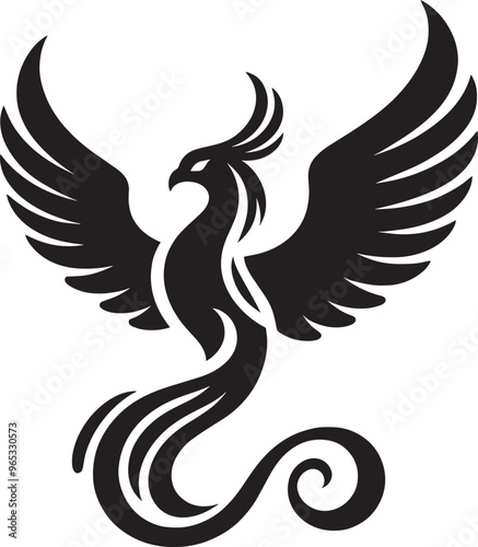 Beautiful Phoenix bird flying Silhouette vector illustration isolated on a white background