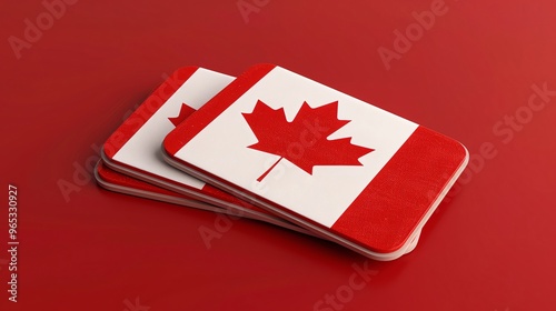 Elegant Canadian flag drink coasters on a soft gradient background, combining functionality with patriotic design and ample blank space for text photo