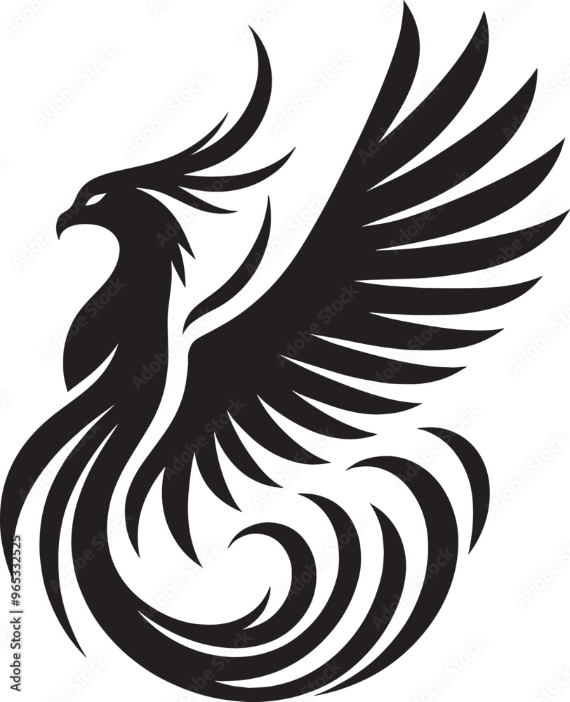 Beautiful Phoenix bird flying Silhouette vector illustration isolated on a white background Beautiful Phoenix bird flying Silhouette vector illustration isolated on a white background