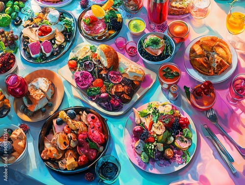 Wallpaper Mural High-angle view of a vibrant culinary scene Torontodigital.ca