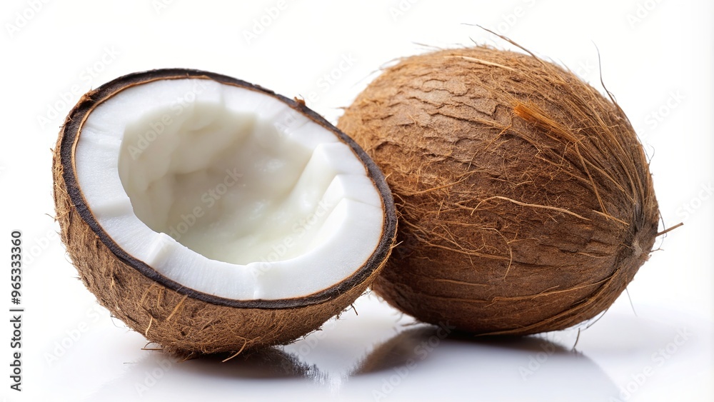fresh, aroma, nut, food, round, vegan, hairy, tropical fruit, healthy, vegetarian, fruit, White coconut isolated on a white background creating a panoramic view of the tropical fruit fresh, aroma, nut, food, round, vegan, hairy, tropical fruit, healthy, vegetarian, fruit, White coconut isolated on a white background creating a panoramic view of the tropical fruit