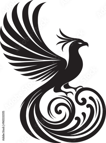 Beautiful Phoenix bird flying Silhouette vector illustration isolated on a white background