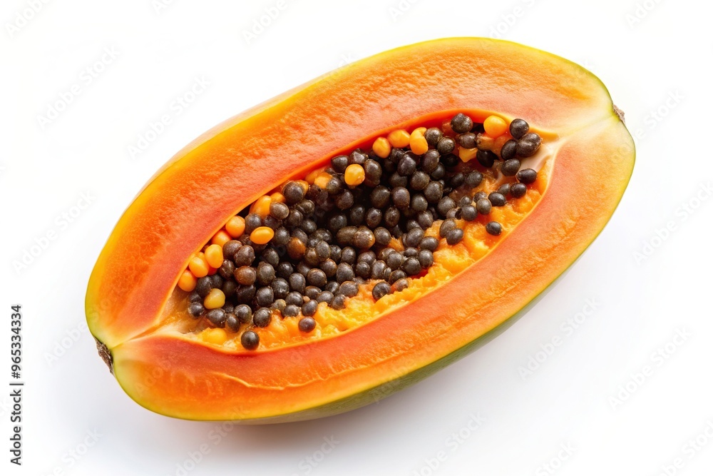 Ripe papaya isolated on white background seen from a bird s eye view, natural, fresh produce, juicy, fruit, ripe, close-up, nutrient-rich, appetizing, juicy, colorful, delicious, appetizing Ripe papaya isolated on white background seen from a bird s eye view, natural, fresh produce, juicy, fruit, ripe, close-up, nutrient-rich, appetizing, juicy, colorful, delicious, appetizing