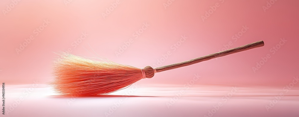 Floating 3D broomstick with a soft glow, isolated on a pastel background, capturing spooky supernatural Halloween vibes Floating 3D broomstick with a soft glow, isolated on a pastel background, capturing spooky supernatural Halloween vibes