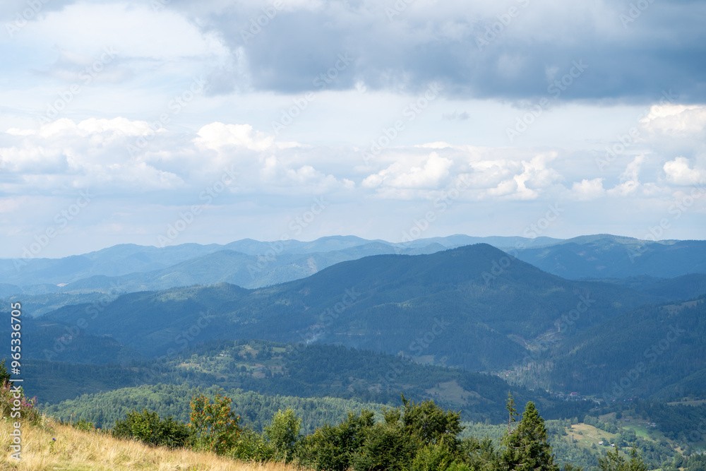 Mountains ranges Carpathian. Hill forest peak in summer