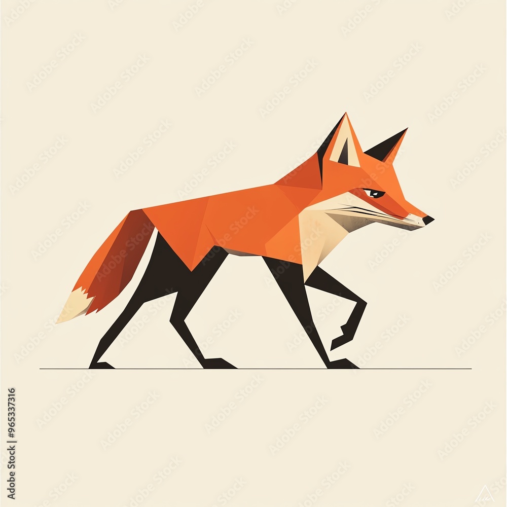 Obraz premium A minimalist illustration of a fox in a tilted angle view
