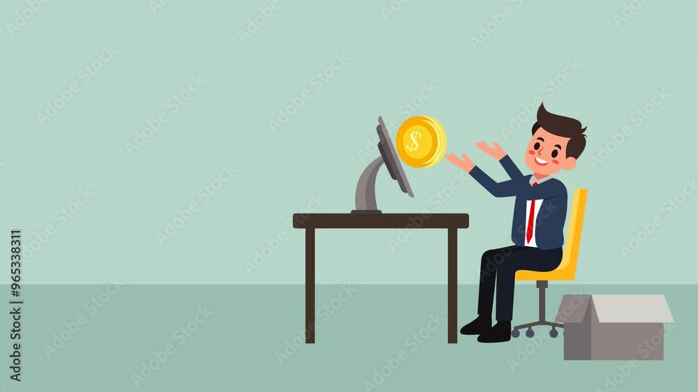 Animation 4K Passive Income From Online. Businessman Get Money From Computer Footage HD Animation 4K Passive Income From Online. Businessman Get Money From Computer Footage HD