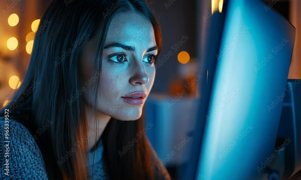Focused Woman Working on a Computer Focused Woman Working on a Computer