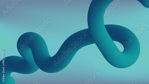 Abstract background Three-dimensional ribbon-like object with a gradient from dark to light blue, creating depth and motion