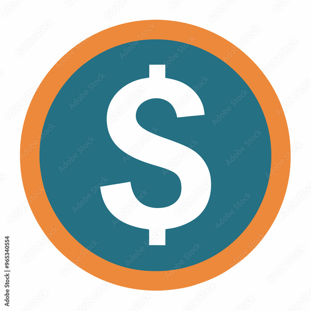 There is a dollar sign located within a blue and orange circle There is a dollar sign located within a blue and orange circle
