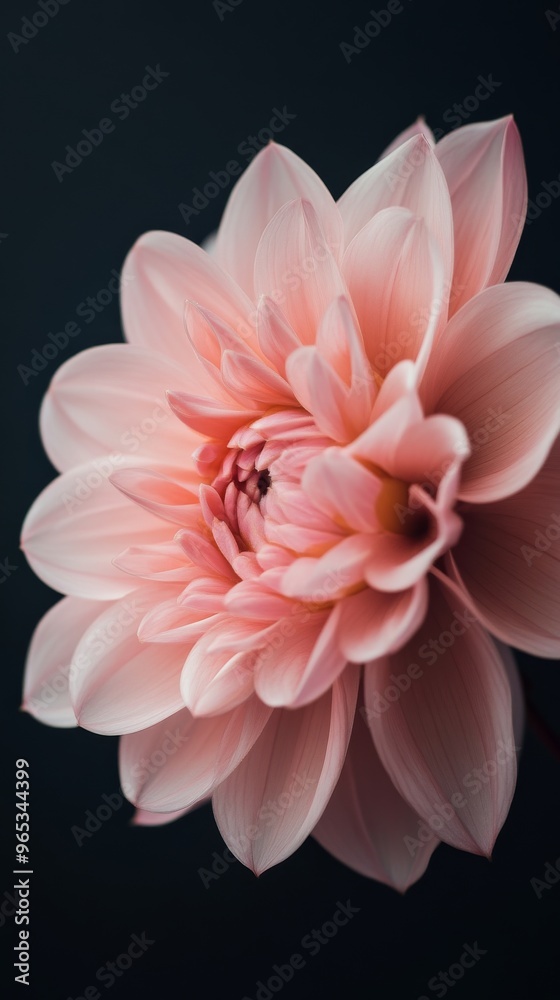 Close-up of a pink dahlia flower on a dark background. Botanical art and nature concept Close-up of a pink dahlia flower on a dark background. Botanical art and nature concept