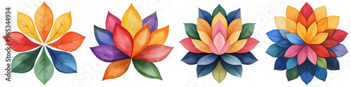 Vibrant floral illustrations showcasing a variety of colorful lotus flowers in different styles and hues.