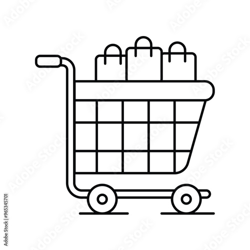 shopping cart line icon with white background vector stock illustration