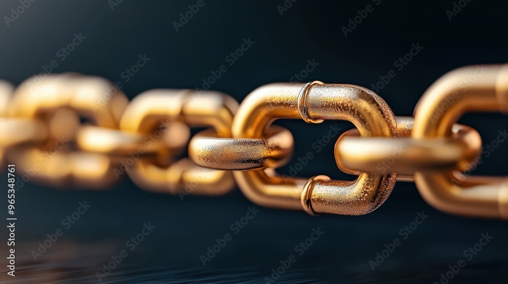 Glowing Golden Digital Chain Connected with Currency Symbols in with Copy Space, Selective Focus, Glowing Golden Digital Chain Connected with Currency Symbols in with Copy Space, Selective Focus,