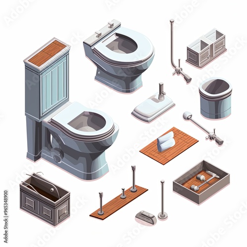Toilet tools set on white background