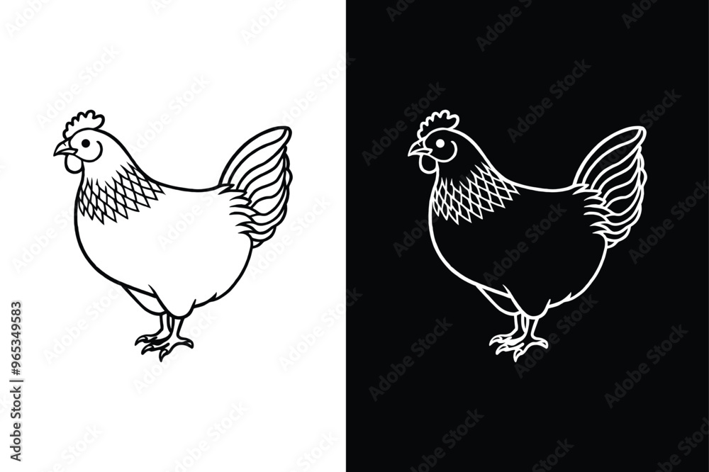 Flat Chicken Line Icon. Elegant Line Art Illustration of a Hen Flat Chicken Line Icon. Elegant Line Art Illustration of a Hen