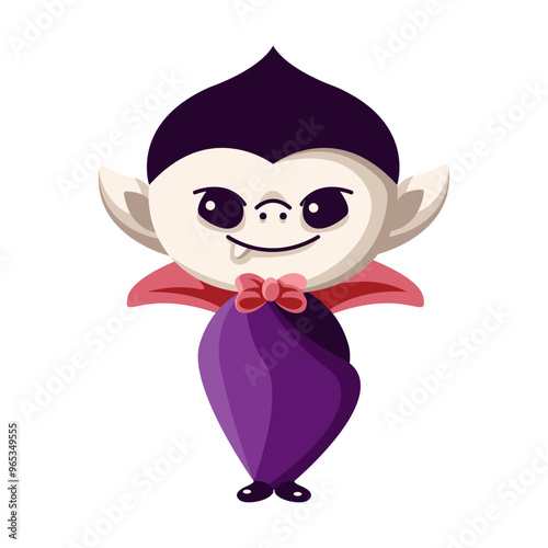 Spooky little vampire wrapped with cloak flat color vector illustration. Child in monster costume Halloween character icon on white background