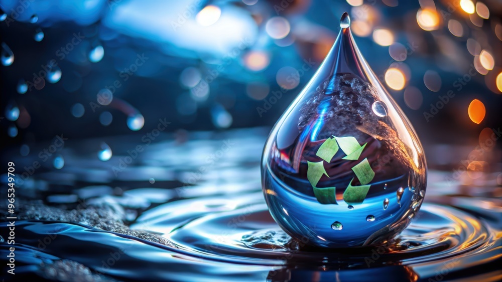 Water Drop with Recycling Symbol - Environmental Concept Water Drop with Recycling Symbol - Environmental Concept