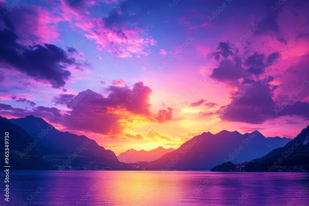 Dramatic Dawn Sky with Colorful Gradient and Silhouetted Mountains Generative AI Dramatic Dawn Sky with Colorful Gradient and Silhouetted Mountains Generative AI