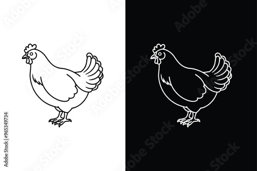 Minimalist Chicken Line Art. Flat Hen Icon for Graphic Design