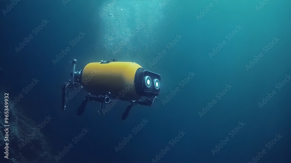 Fototapeta premium Autonomous Underwater Drone Navigating with Sonar in Deep Ocean