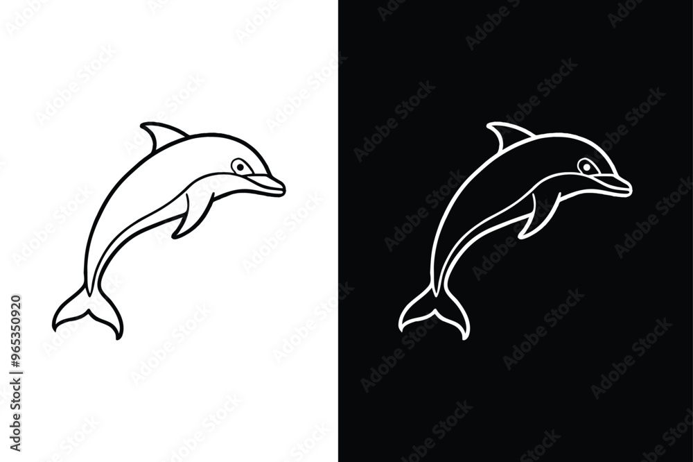 Simple Dolphin Line Icon. Vector Outline on White and Black Backgrounds Simple Dolphin Line Icon. Vector Outline on White and Black Backgrounds