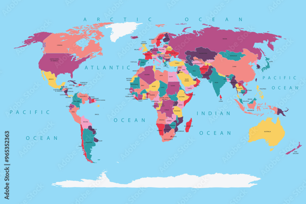 Fototapeta Colored Political World Map