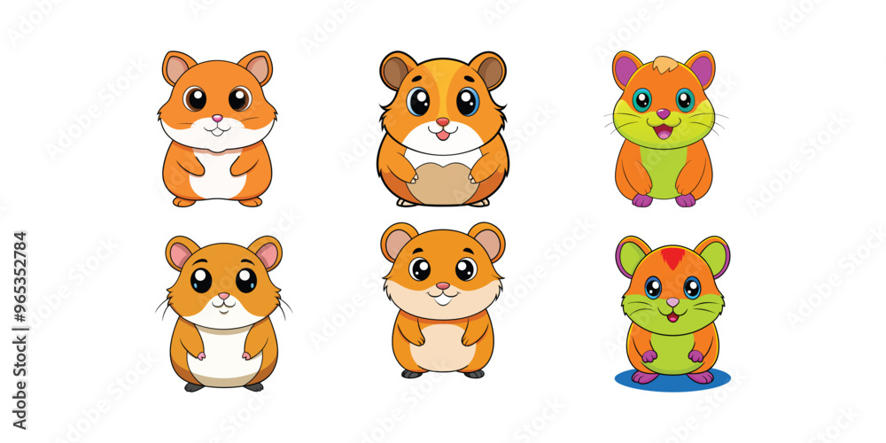 Adorable Hamster Illustration. A Cute and Charming 6 pack sets Design. Adorable Hamster Illustration. A Cute and Charming 6 pack sets Design.