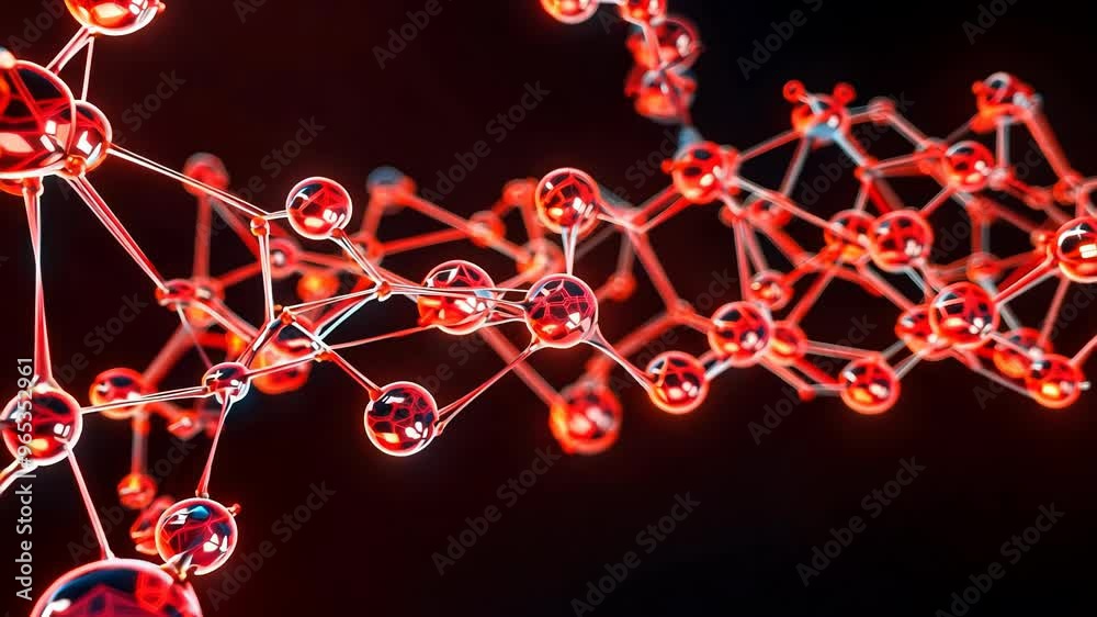 Close-up of Red Glowing Molecules in Motion, Abstract Science Animation Close-up of Red Glowing Molecules in Motion, Abstract Science Animation