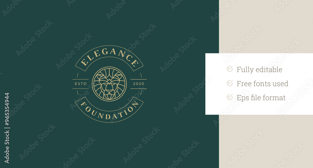 Luxury geometric lion portrait circle line art logo design template for beauty vector illustration. Abstract creative leo head minimalist linear logotype for skin hair care cosmetic brand beauty salon