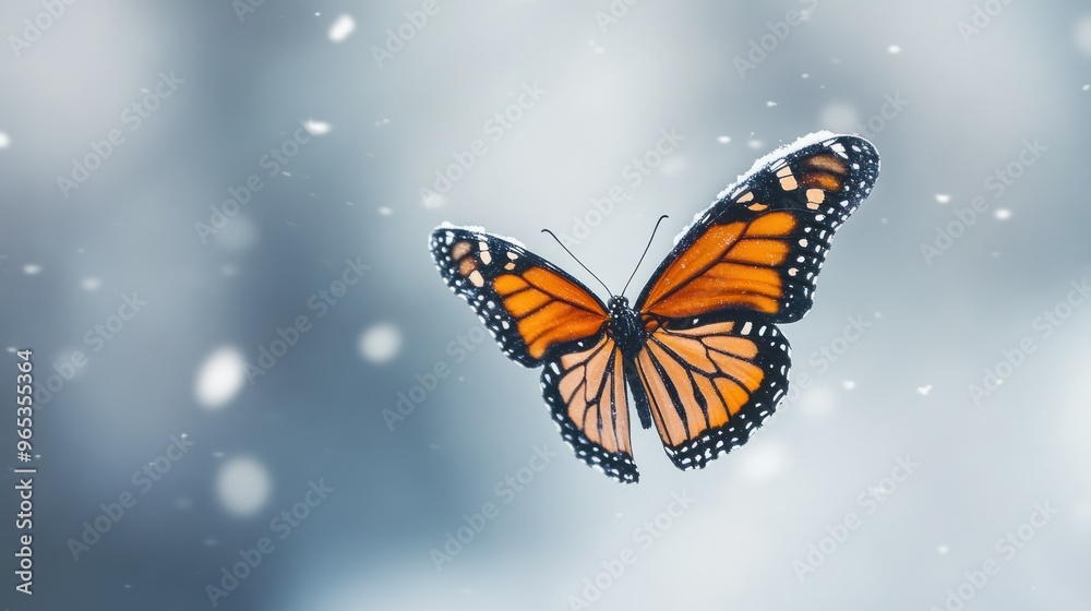 Obraz premium Monarch Butterfly Flying Through Snow