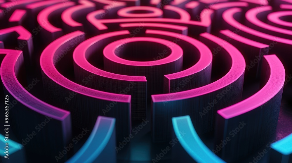 Futuristic Holographic Financial Maze with Neon Pathways -