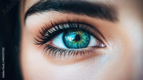 Close-up of a Woman's Eye with Blue and Green Iris