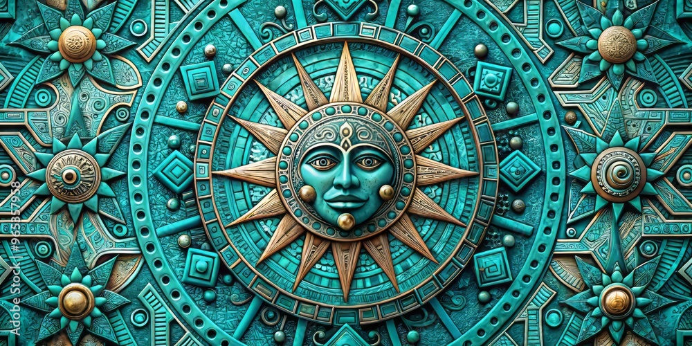 Vibrant turquoise waves undulate across the page, symbolizing the sun's fiery spirit and the moon's gentle glow, as intricate aztec patterns emerge like phoenixes from the desert sand. Vibrant turquoise waves undulate across the page, symbolizing the sun's fiery spirit and the moon's gentle glow, as intricate aztec patterns emerge like phoenixes from the desert sand.