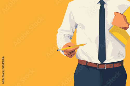 Businessman Holding Pencil, Ready to Write 2024 Business Plan with New Opportunities, Goals, Expectations, and Forecasts