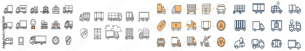 set of Delivery and logistics thin line icons set. Shipping, delivery ...