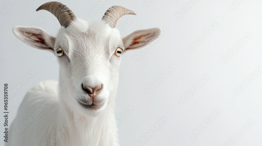 White Goat Portrait with Curious Expression and Horns White Goat Portrait with Curious Expression and Horns