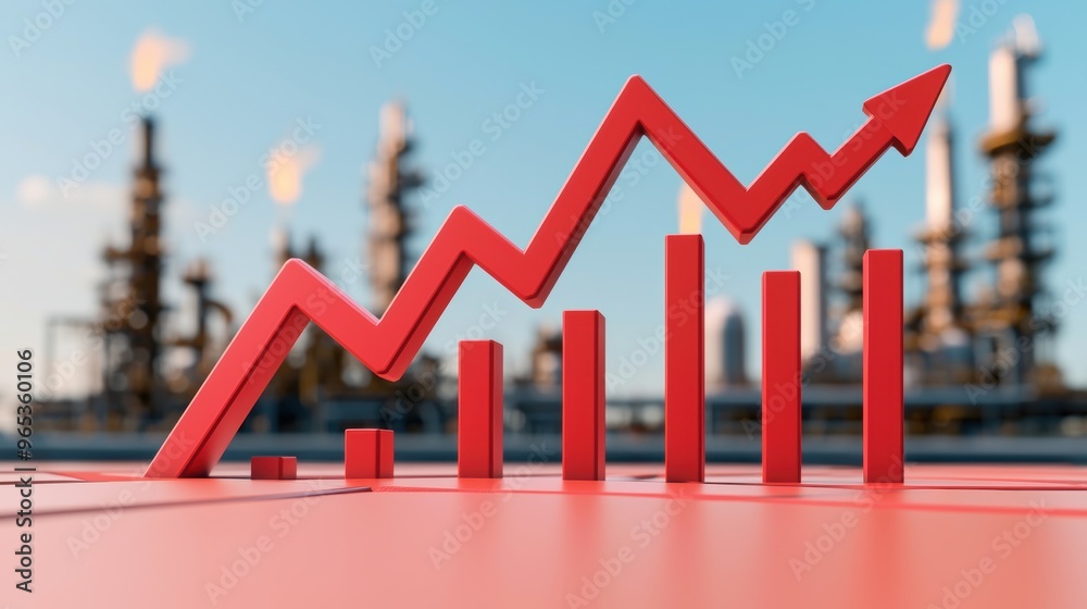 Fototapeta premium Economic Downturn: Declining Oil Prices Graph Over Oil Refinery with Copy Space, Selective Focus, and Quality