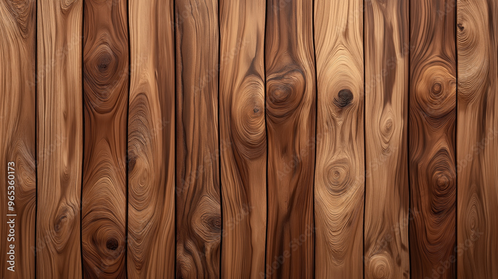 Close-up view of vertically arranged wooden planks with distinct grain patterns and textures in various shades of brown. Close-up view of vertically arranged wooden planks with distinct grain patterns and textures in various shades of brown.