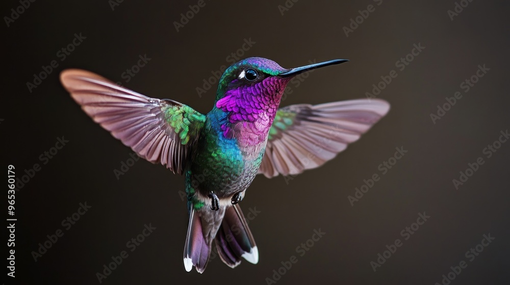 Fototapeta premium A Vibrant Hummingbird in Flight with Wings Spread