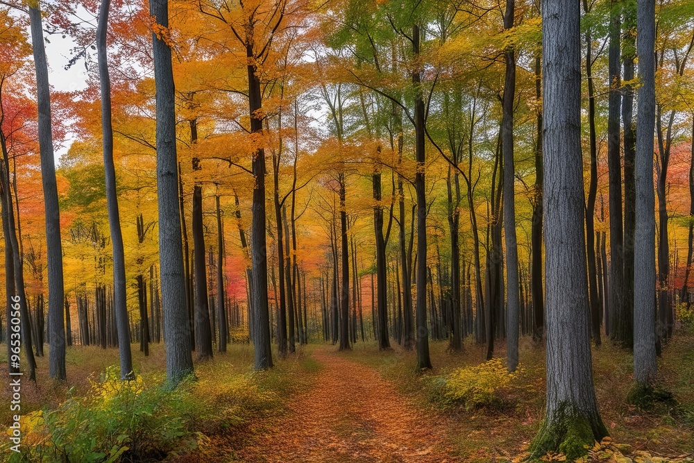 Fototapeta premium Picturesque Autumn Forest Landscape with Textured Colors and Foliage