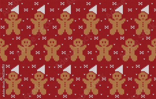 Knitted pattern seamless fabric gingerbread. traditional knitted pattern Christmas cookies vector. Designed for background ,wallpaper ,carpet ,clothing ,knitted pattern ,fabric ,embroidery ,textile