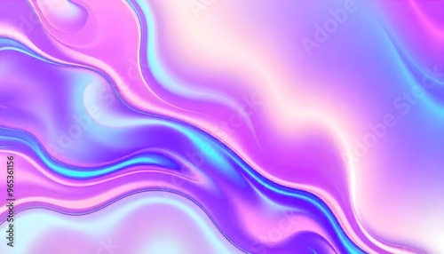 Abstract wave Holo Render 3D blue purple gradient object with a reflective surface and iridescent colors.