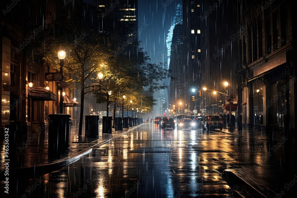 A rain storm night light architecture illuminated. A rain storm night light architecture illuminated.