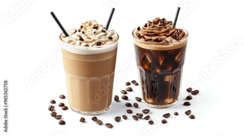 Iced Coffee Drinks with Whipped Cream and Chocolate Topping